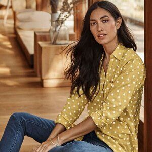 J.Jill NWT Yellow Embroidered Dots Relaxed Shirt | One Pocket | Size M Petite